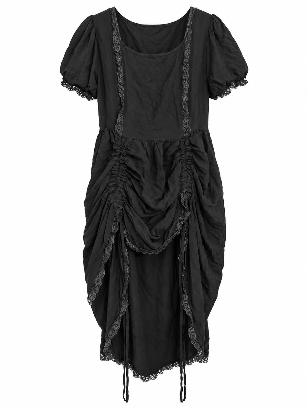 The Pirate Dressing XL Black Lace Ruched Midi Dress Gothic Boho Piratecore